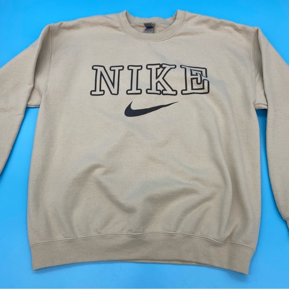 Vintage Nike Spell Out Tan with Swoosh Men's Crewneck Sweatshirt Gildan Tag LG - Picture 1 of 11